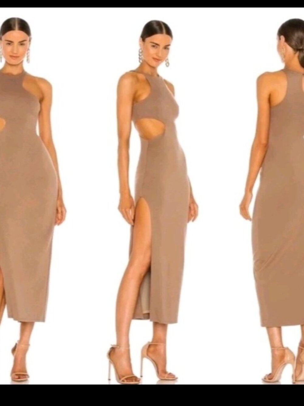 Michael Costello x REVOLVE Rylan Midi Dress in Taupe Size Small NWT Beige